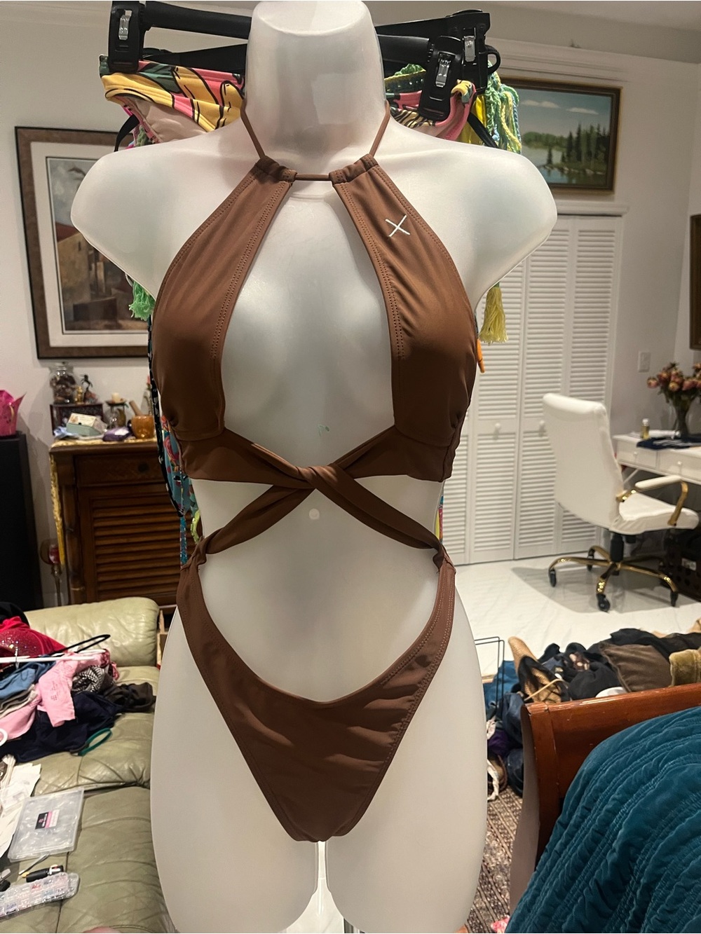 Boutine LA Brown Crisscross One-Piece Swimsuit